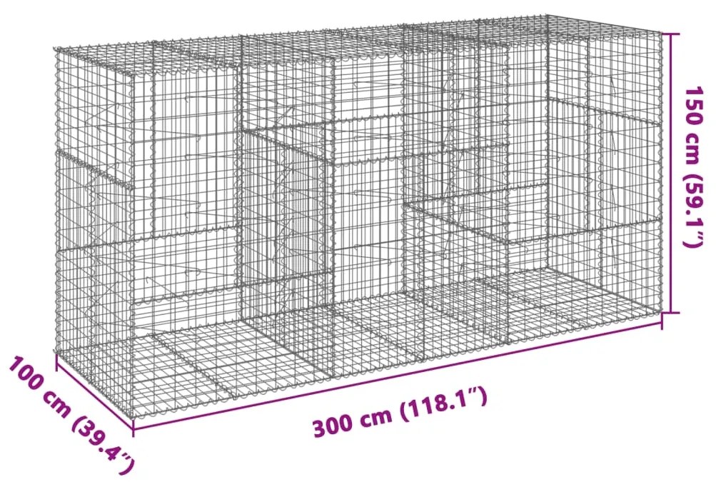 Συρματοκιβώτιο με Κάλυμμα 300x100x150εκ από Γαλβανισμένο Χάλυβα - Ασήμι