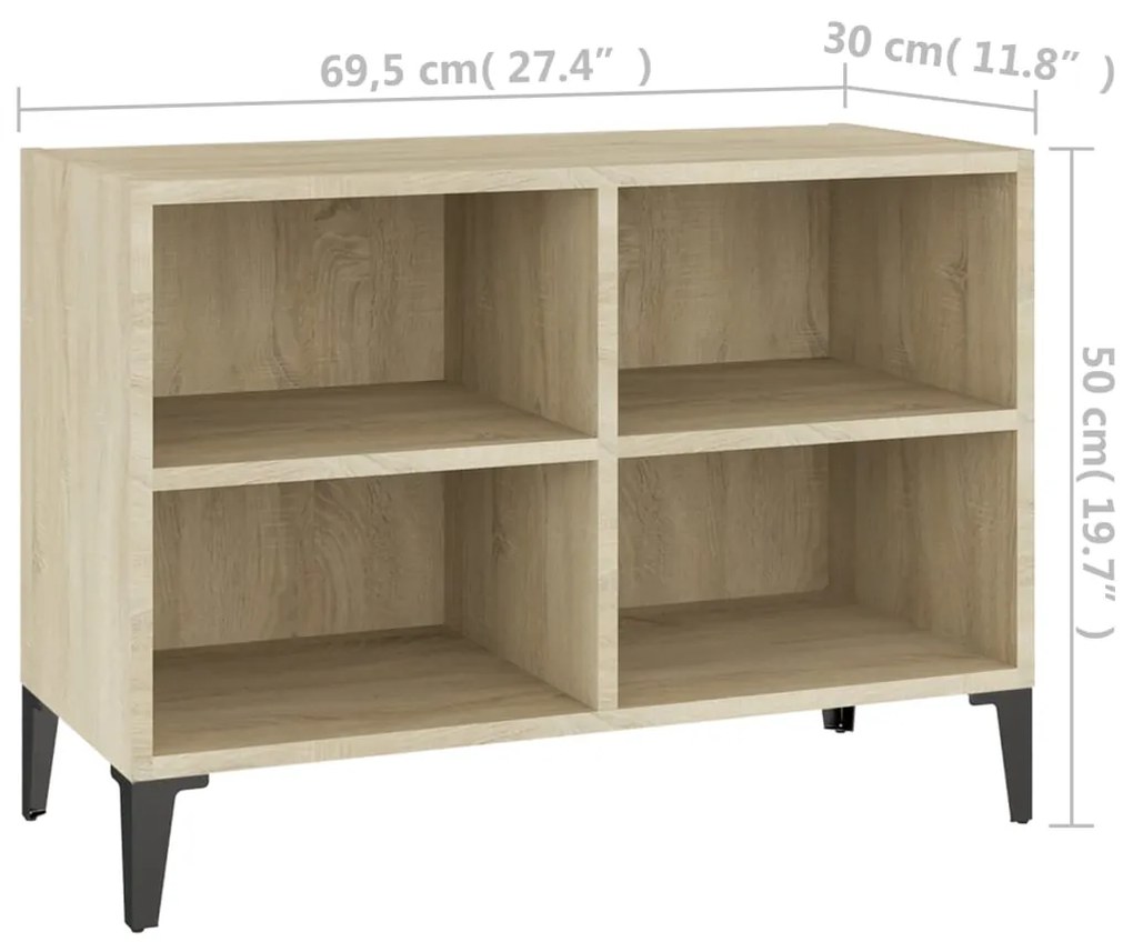 vidaXL Έπιπλο Τηλεόρασης Καπνιστή Δρυς 69,5x30x50 εκ Μεταλλικά Πόδια
