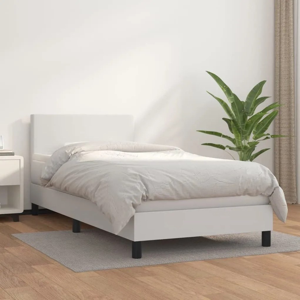 Κρεβάτι Boxspring με Στρώμα Λευκό 80 x 200 εκ. Συνθετικό Δέρμα - Λευκό