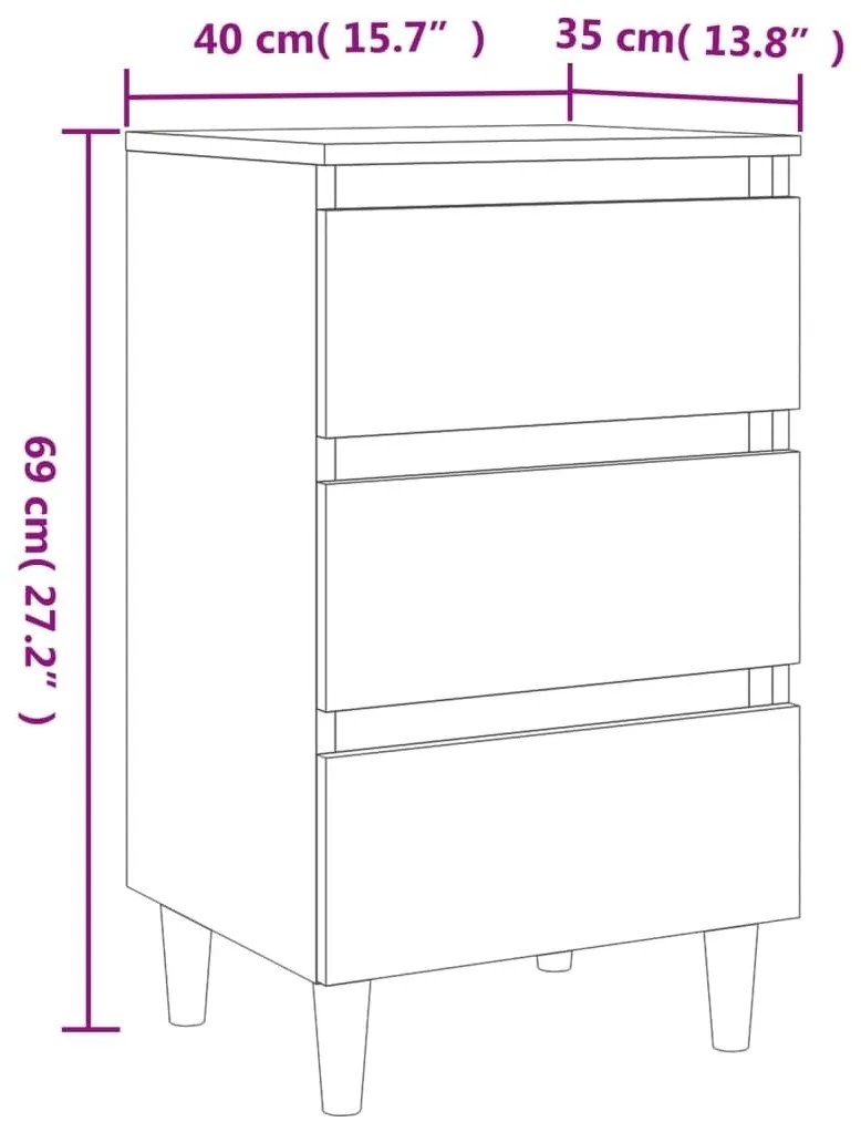 Κομοδίνα 2 τεμ. Γκρι Σκυροδέμ. 40x35x69 εκ. Μασίφ Ξύλινα Πόδια - Γκρι