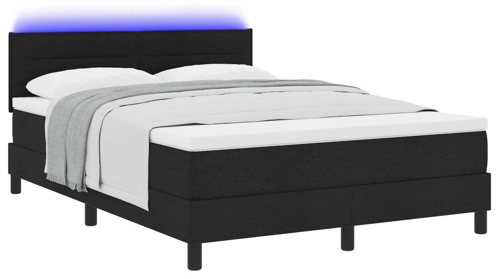 vidaXL Βαλίτσα Κρεβατιού με Στρώμα & Φωτισμό LED Μαύρη 140x200 εκ Ύφασμα
