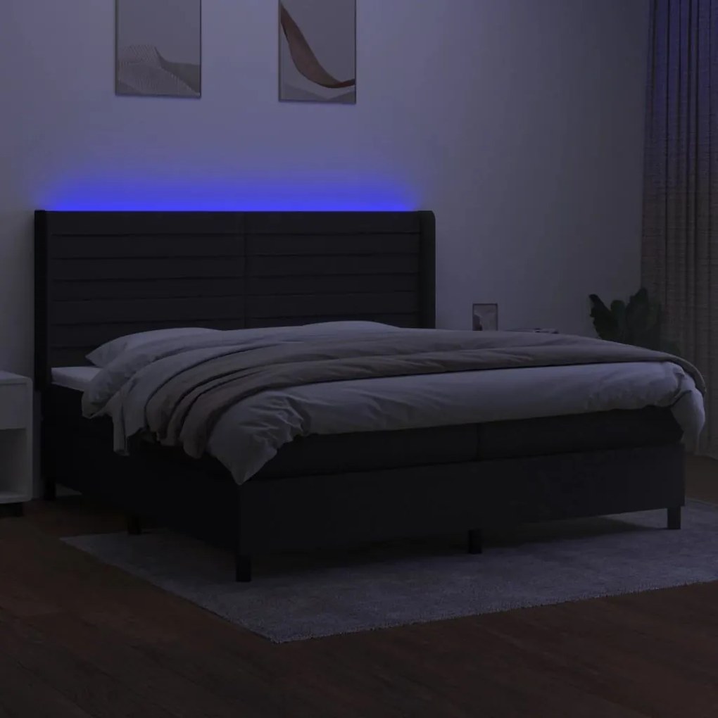 Κρεβάτι Boxspring με Στρώμα &amp; LED Μαύρο 200x200 εκ. Υφασμάτινο - Μαύρο