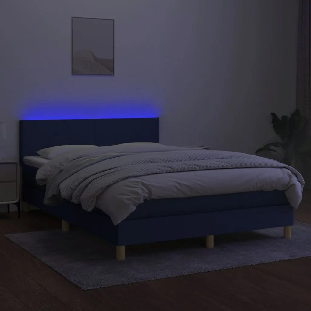 ΚΡΕΒΑΤΙ BOXSPRING ΜΕ ΣΤΡΩΜΑ &amp; LED ΜΠΛΕ 140X200 ΕΚ. ΥΦΑΣΜΑΤΙΝΟ 3133563