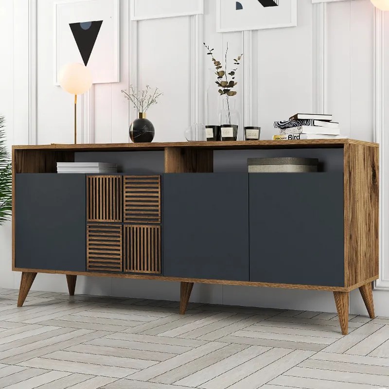 Μπουφές Milan Megapap χρώμα καρυδί - ανθρακί 180x35x78,6εκ.-GP052-0119,2