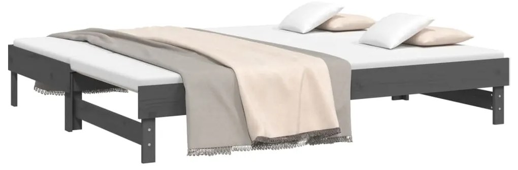 vidaXL Καναπές Κρεβάτι Συρόμενος Γκρι 2x(100x200)εκ. Μασίφ Ξύλο Πεύκου