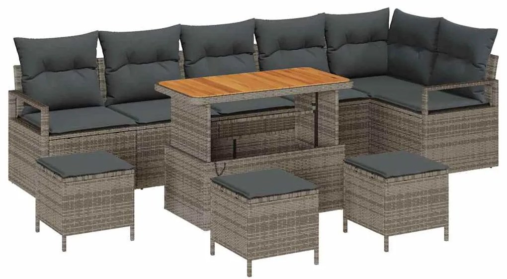 vidaXL Σετ Καναπέ Κήπου με μαξιλάρι 10 pcs Γκρι Πολυ ράταν