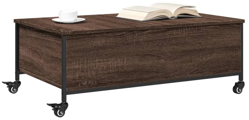 vidaXL Τραπεζάκι Σαλονιού Ροδάκια Καφέ Δρυς 91x55x34 εκ. Επεξ. Ξύλο