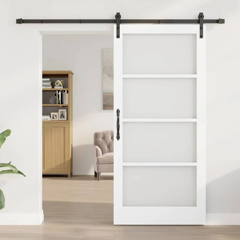 vidaXL Συρόμενη Πόρτα Χειροκίνητος Λευκό 93 x 202 cm Ξύλο και μέταλλο