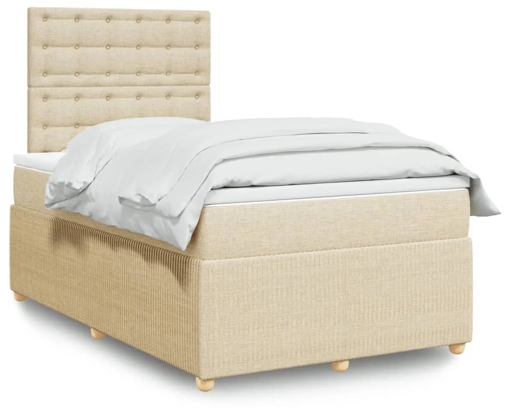 vidaXL Κρεβάτι Boxspring με Στρώμα Κρεμ 120x200 εκ. Υφασμάτινο