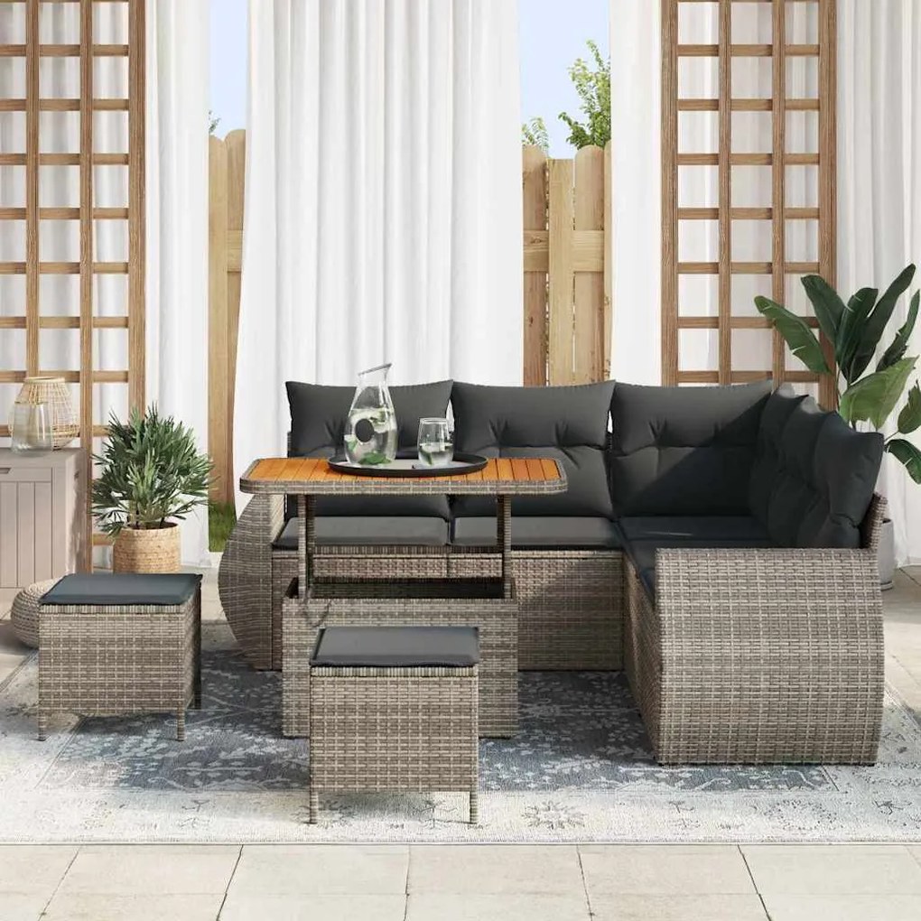 vidaXL Σετ Καναπέ Κήπου με μαξιλάρι 8 pcs Γκρι 90 x 55 x 71 cm