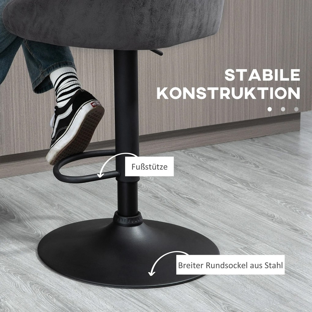 HOMCOM Σετ 2 σκαμπό μπαρ, ρυθμιζόμενο ύψος, περιστρεφόμενο 360 μοίρες, 57 εκ. x 50 εκ. x 84-104 εκ., Γκρι