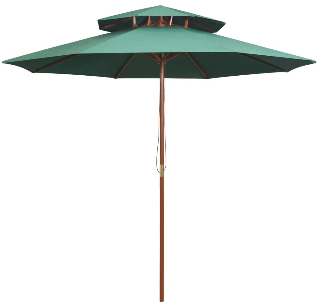 Ομπρέλα με Διπλή Οροφή Πράσινη 270 x 270 εκ. με Ξύλινο Ιστό