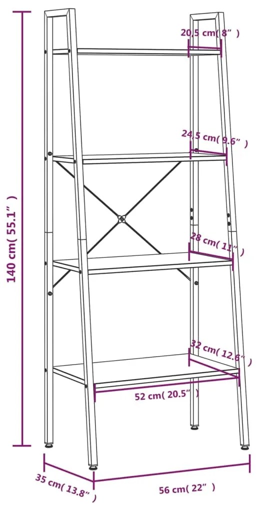 Ραφιέρα 4 Επιπέδων Ανοιχτό Καφέ &amp; Μαύρο 56 x 35 x 140 εκ. - Καφέ