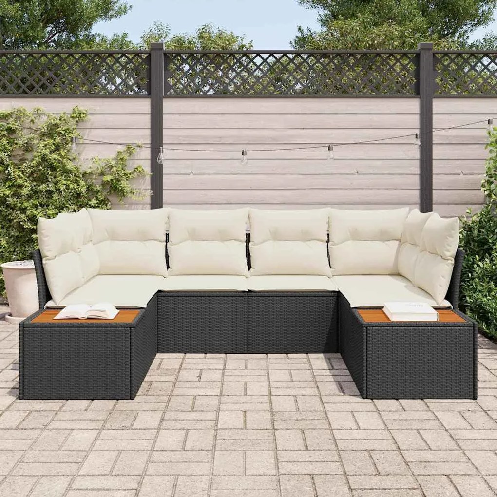 vidaXL Σετ Καναπέ Κήπου με μαξιλάρι 6 pcs Μαύρο Πολυ ράταν