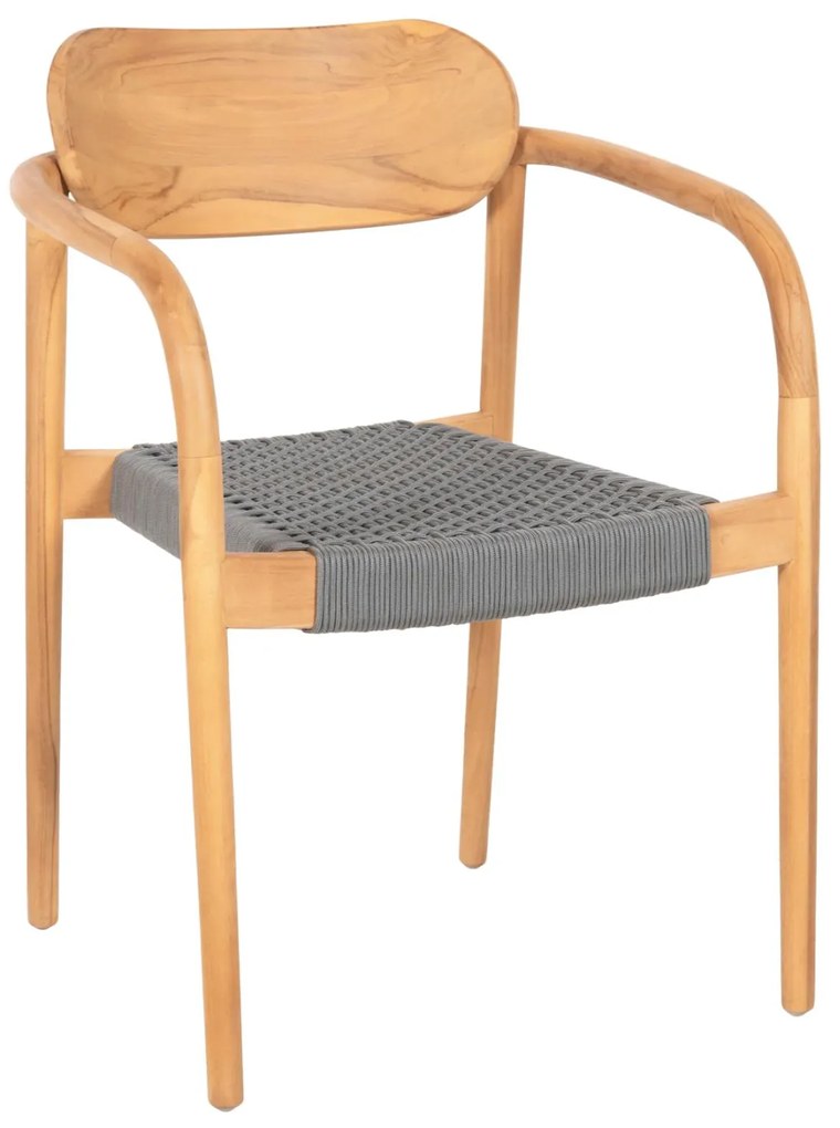 Πολυθρόνα OSLO Ξύλο Teak Φυσικό και Γκρί Σχοινί 55x54x80Yεκ. 55x54x80 εκ.