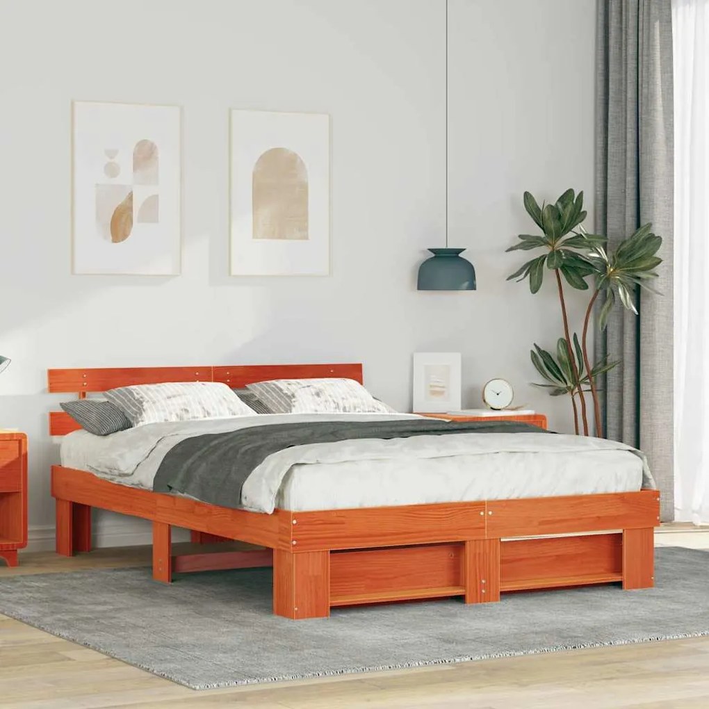 vidaXL Σκελετός Κρεβατιού Καφέ κεριού 160 x 200 cm Μασίφ ξύλο πεύκου