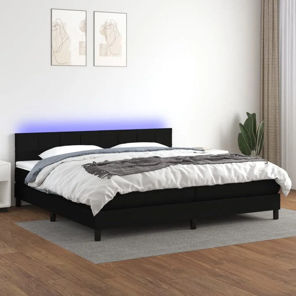 vidaXL Κρεβάτι Boxspring με Στρώμα & LED Μαύρο 200x200 εκ. Υφασμάτινο