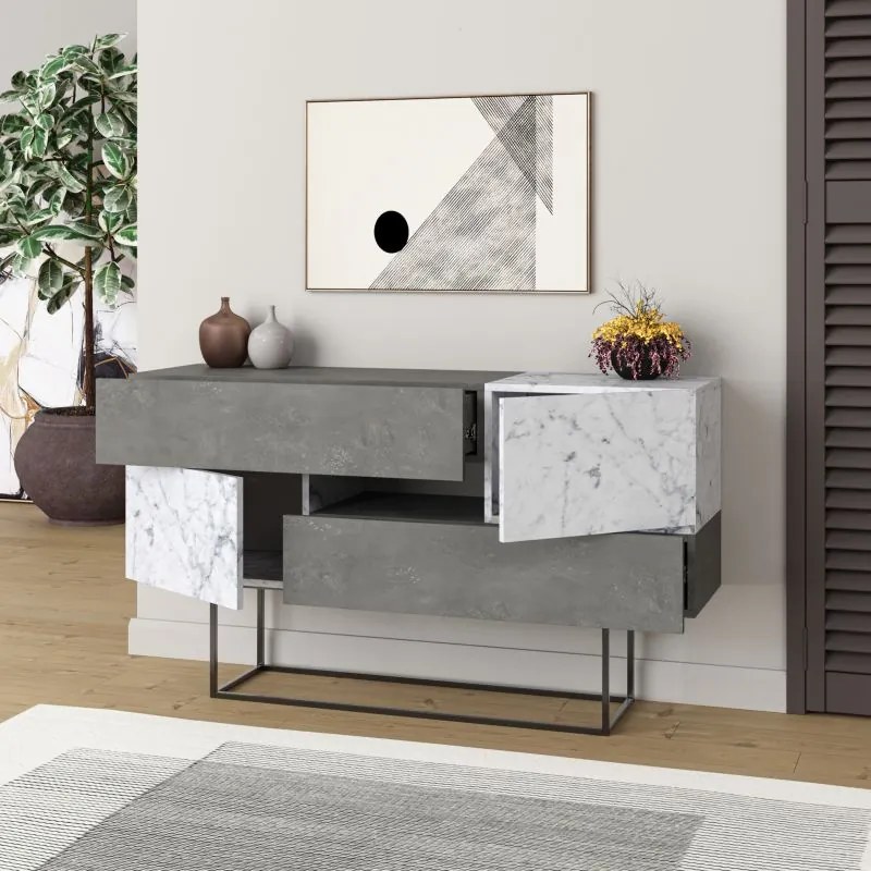 Μπουφές Roberta pakoworld γκρι antique-λευκό μαρμάρου 145x40x82εκ (1 τεμάχια)