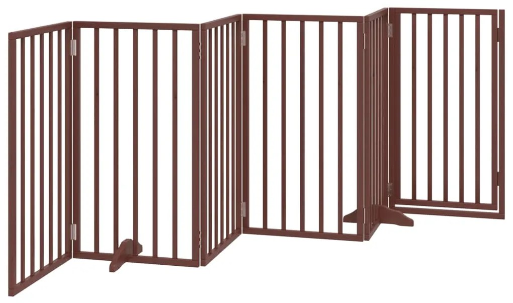 vidaXL Πόρτα Σκύλου με Πόρτα, Πτυσσόμενη, Καφέ, 6 Πάνελ, Ξύλο Λεύκας 300 εκ.