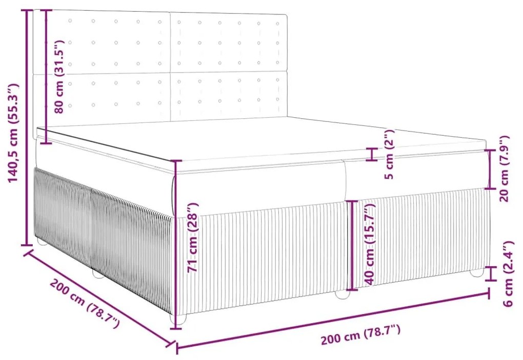 Κρεβάτι Boxspring με Στρώμα Ανοιχτό Γκρι 200x200 εκ. Βελούδινο - Γκρι