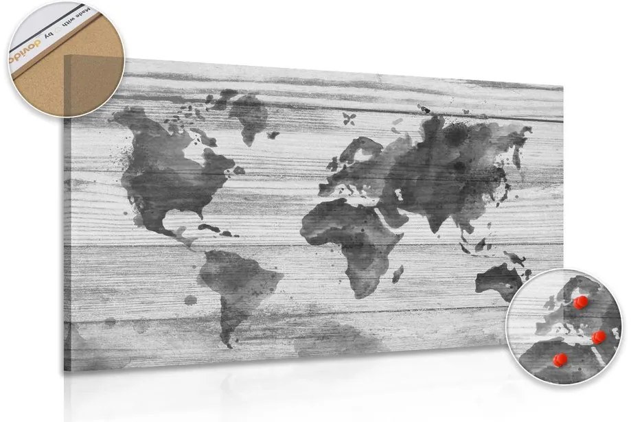 Εικόνα ασπρόμαυρου χάρτη με περίγραμμα φελλού σε ξύλινο φόντο - 120x80