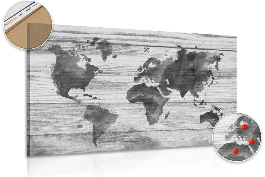 Εικόνα ασπρόμαυρου χάρτη με περίγραμμα φελλού σε ξύλινο φόντο - 90x60