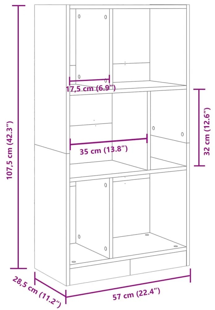 Βιβλιοθήκη Γκρι Σκυροδέματος 57x28,5x107,5 εκ. Επεξεργ. Ξύλο - Γκρι