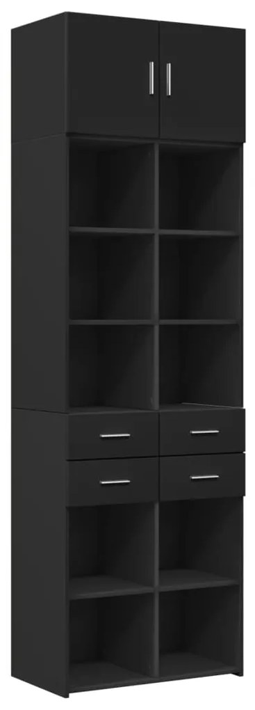 vidaXL Ραφιέρα με Ντουλάπια Μαύρο 70 x 42,5 x 225 εκ. από Επεξ. Ξύλο