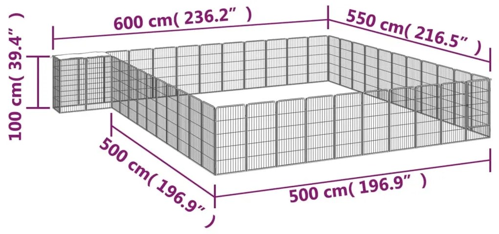 vidaXL Κλουβί Σκύλου 46 Πάνελ Μαύρο 50x100 εκ. Ατσάλι με Βαφή Πούδρας