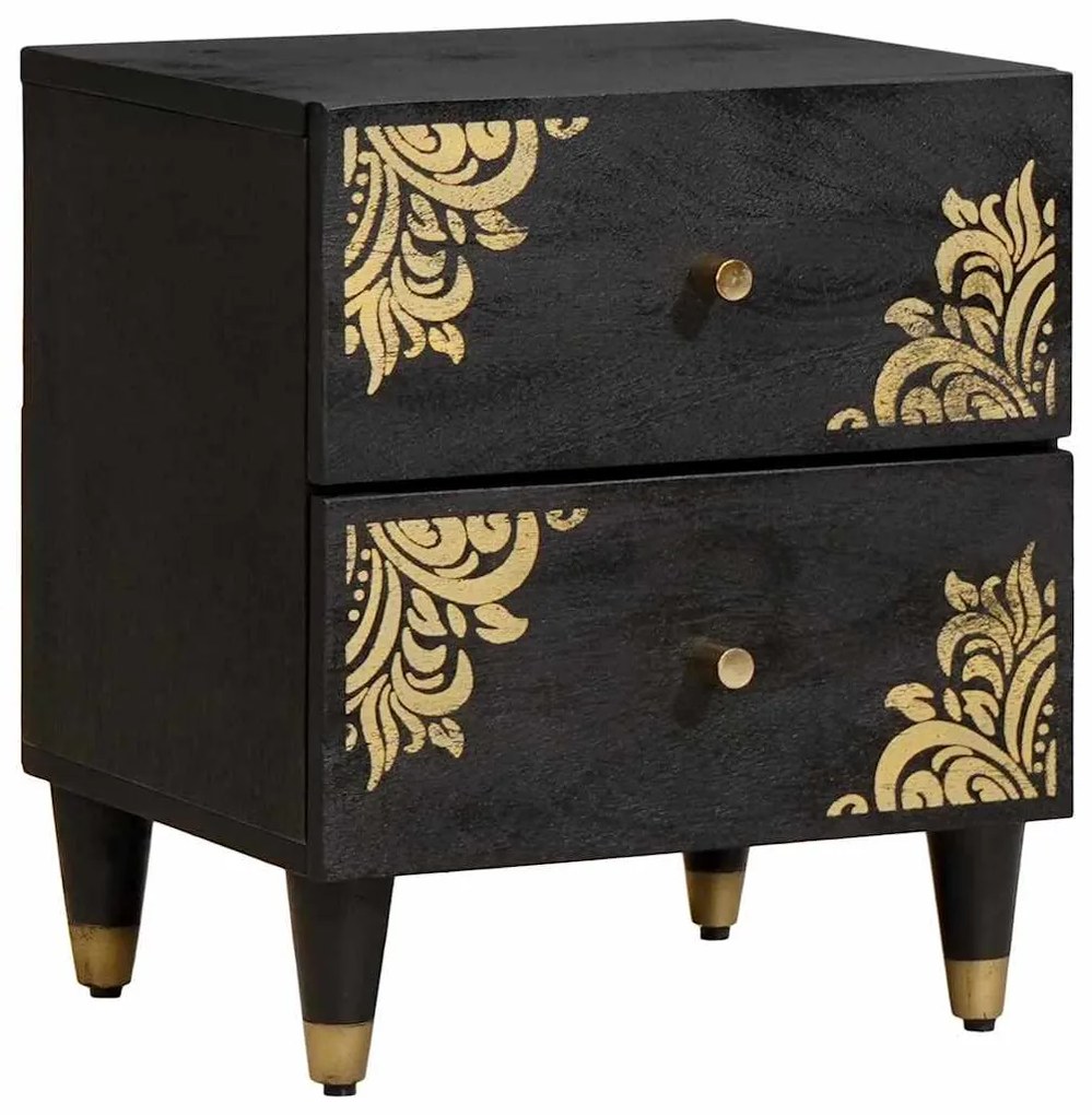 vidaXL Κομοδίνο με συρτάρι Μαύρο 40 x 33 x 46 εκ. Στερεό ξύλο μάνγκο