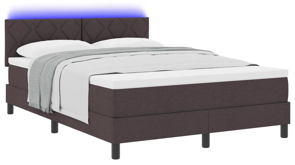 vidaXL Κρεβάτι με Στηρίγματα και Στρώμα & LED Καφέ 160x200 εκ. Ύφασμα