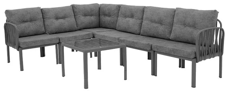 Σαλόνι γωνιακό Intricate σετ 3τμχ PP ανθρακί-ύφασμα ανθρακί antique 248x185x82 εκ.