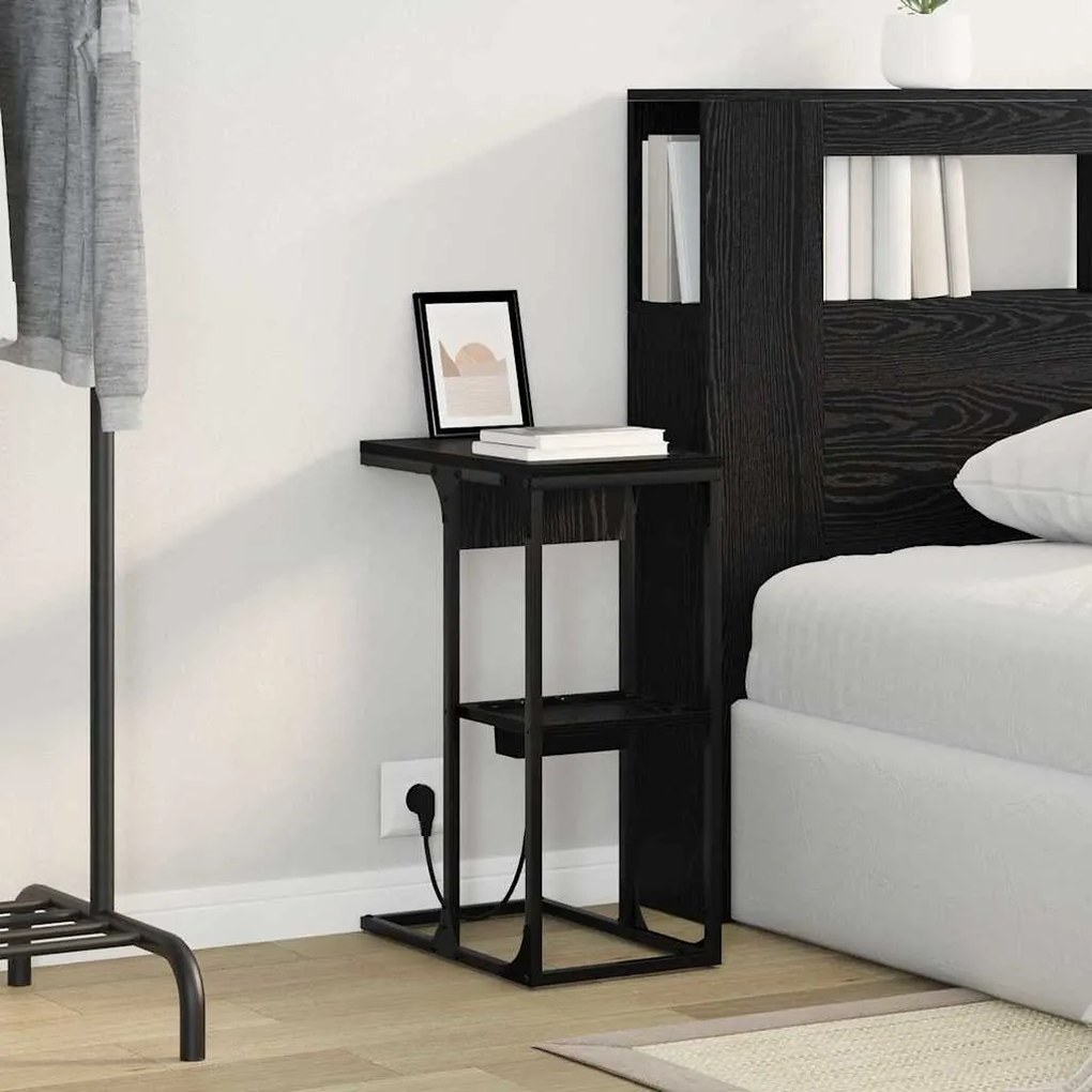 vidaXL Κομοδίνο Μαύρη δρυς 41.5 x 26 x 60.5 εκ Επεξεργασμένο ξύλο