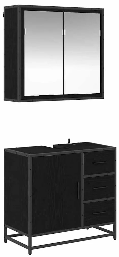 vidaXL Σετ Επίπλων Μπάνιου με συρτάρι 2 pcs Μαύρη δρυς 65 x 33 x 60 εκ