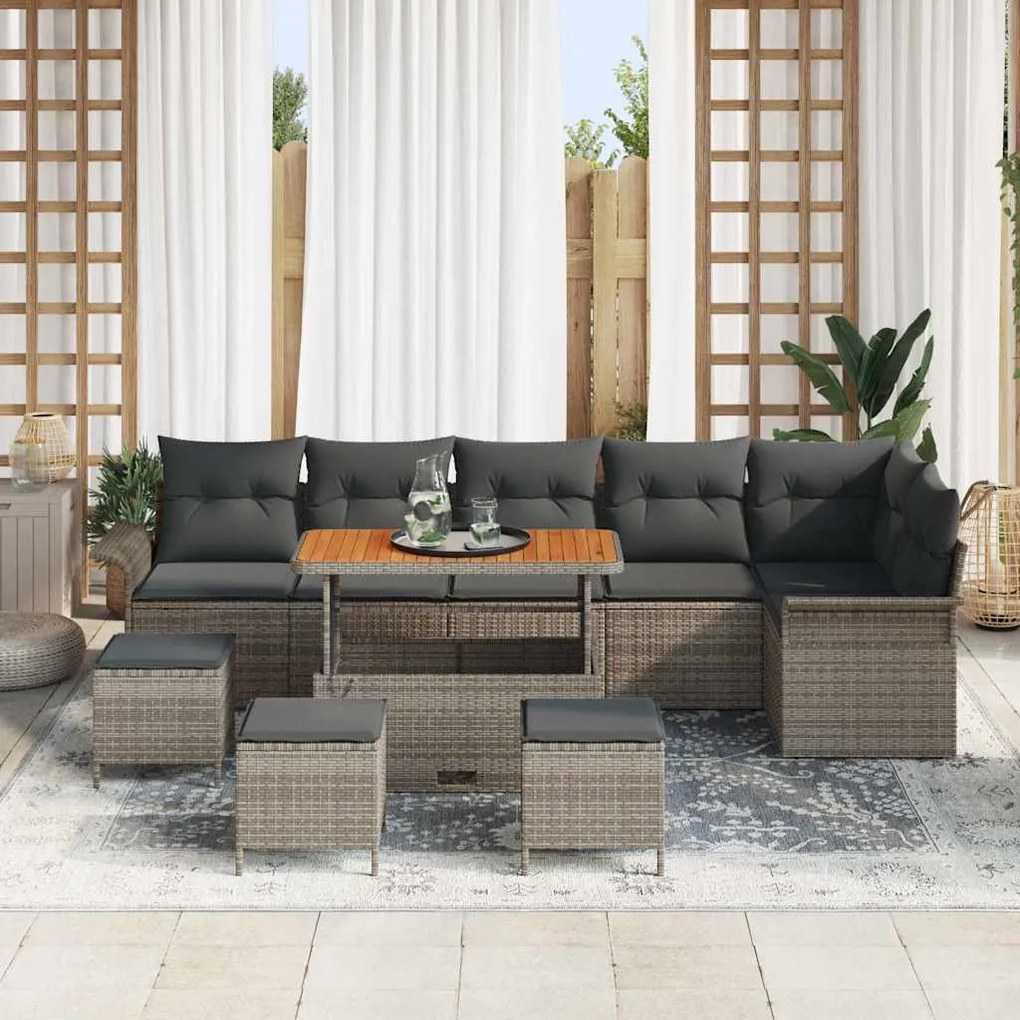 vidaXL Σετ Καναπέ Κήπου 10 pcs Γκρι συνθετικό ρατάν