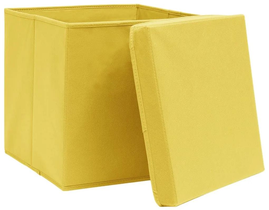 Κουτιά Αποθήκευσης με Καπάκια 4 τεμ. Κίτρινα 28 x 28 x 28 εκ. - Κίτρινο