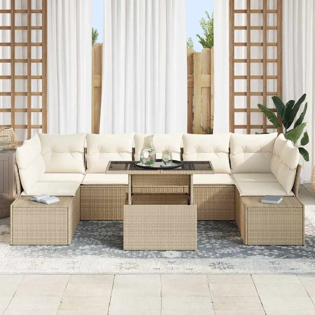 vidaXL Σετ Καναπέ Κήπου με μαξιλάρι 8 pcs Μπεζ, Κρέμα 100 x 55 x 73 εκ