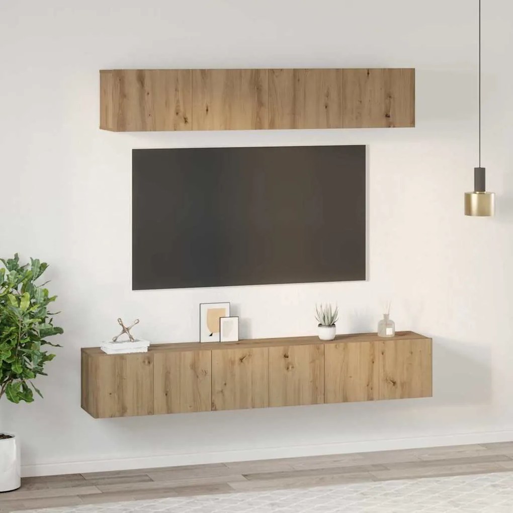 vidaXL Σετ επίπλου τηλεόρασης με ράφι Επιτοίχιο με αποθήκευση με πόρτα 5 pcs artisan δρυς