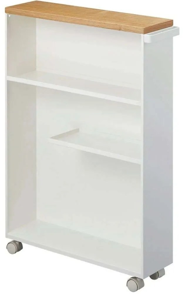 Ραφιέρα - Τρόλεϊ Μπάνιου Slim 47,5x13x68cm Natural-White Ατσάλι,Ξύλο