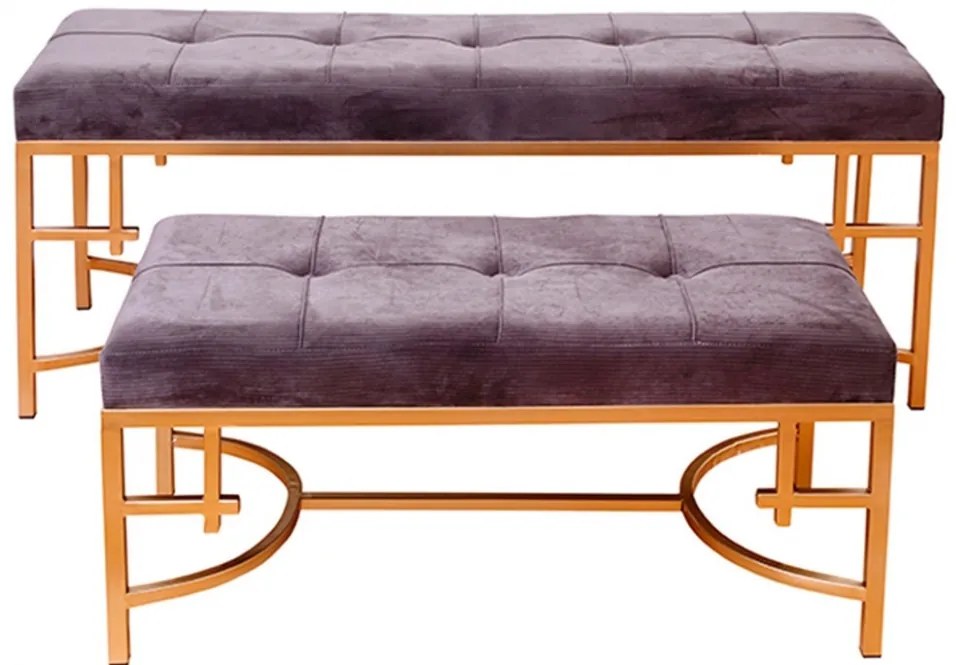 Σετ 2τμχ. Καναπέδες 120x40x48cm &amp; 80x40x35cm Βελούδο Γκρι Ανοιχτό Etoile BC-104F