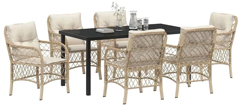 vidaXL Σέτ φαγητού για κήπο με μαξιλάρι 7 pcs Μπεζ Πολυ ράταν