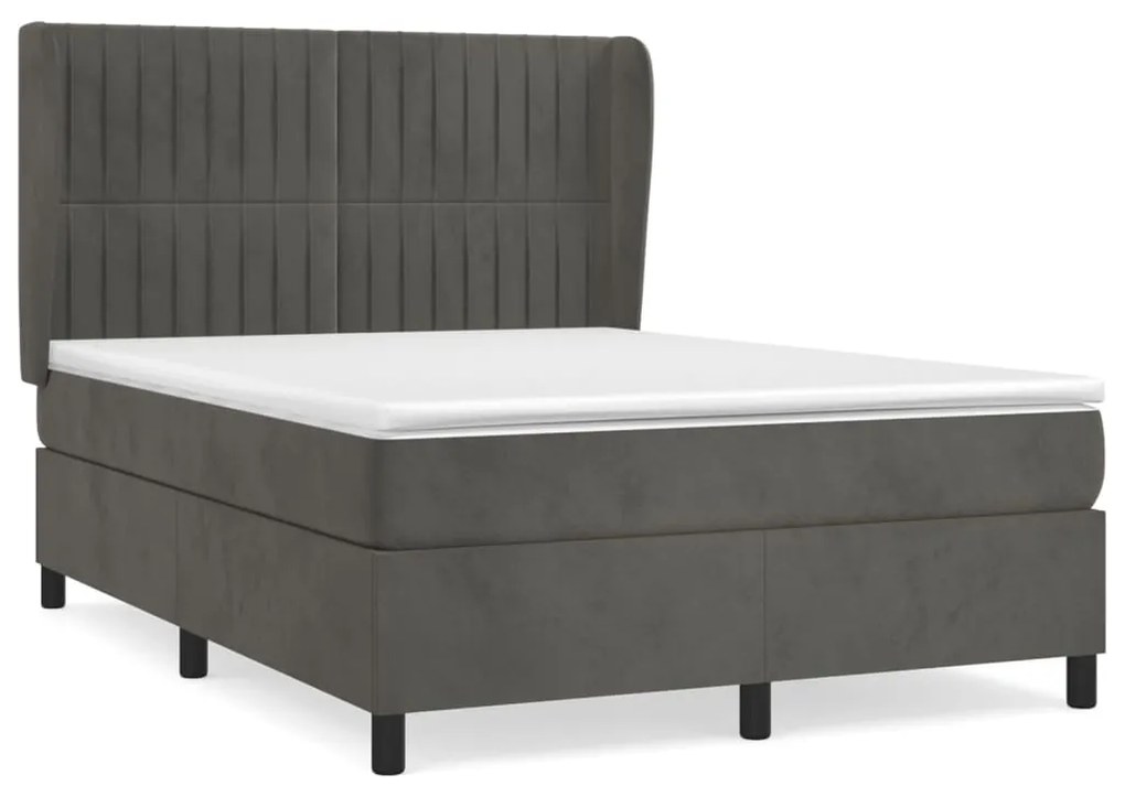 vidaXL Κρεβάτι Boxspring με Στρώμα Σκούρο Γκρι 140x190 εκ. Βελούδινο