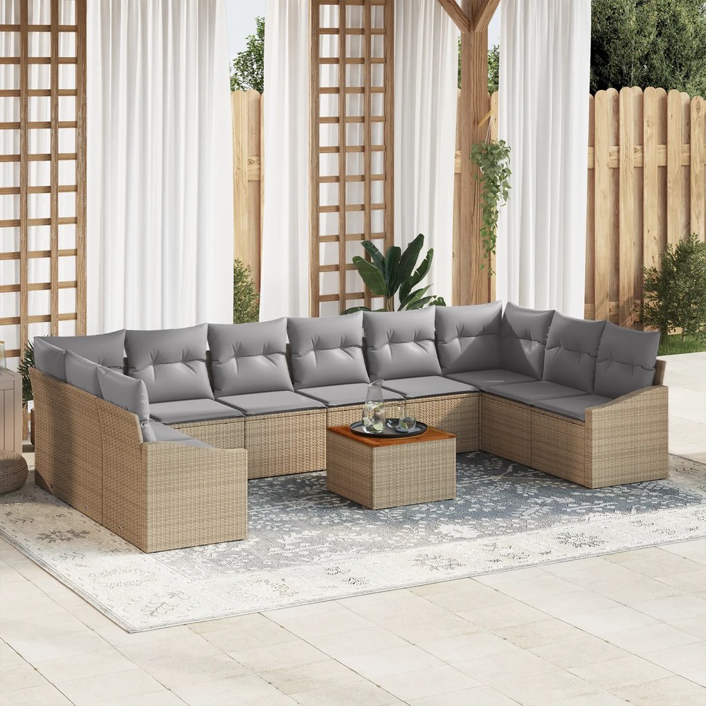 vidaXL Σετ Καναπέ Κήπου 11 pcs Beige, ανοιχτό γκρι