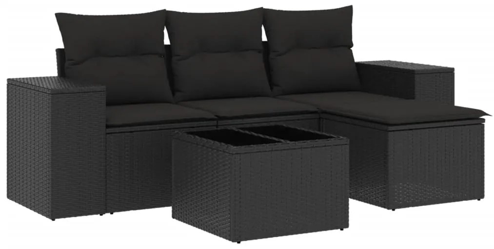 vidaXL Σετ Καναπέ Κήπου 5 Τεμαχίων Μαύρο Συνθετικό Ρατάν με Μαξιλάρια