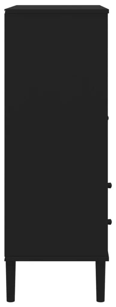 Ντουλάπι Ψηλό SENJA Μαύρο/Ρατάν 90x40x112 εκ. Μασίφ Ξύλο Πεύκου - Μαύρο