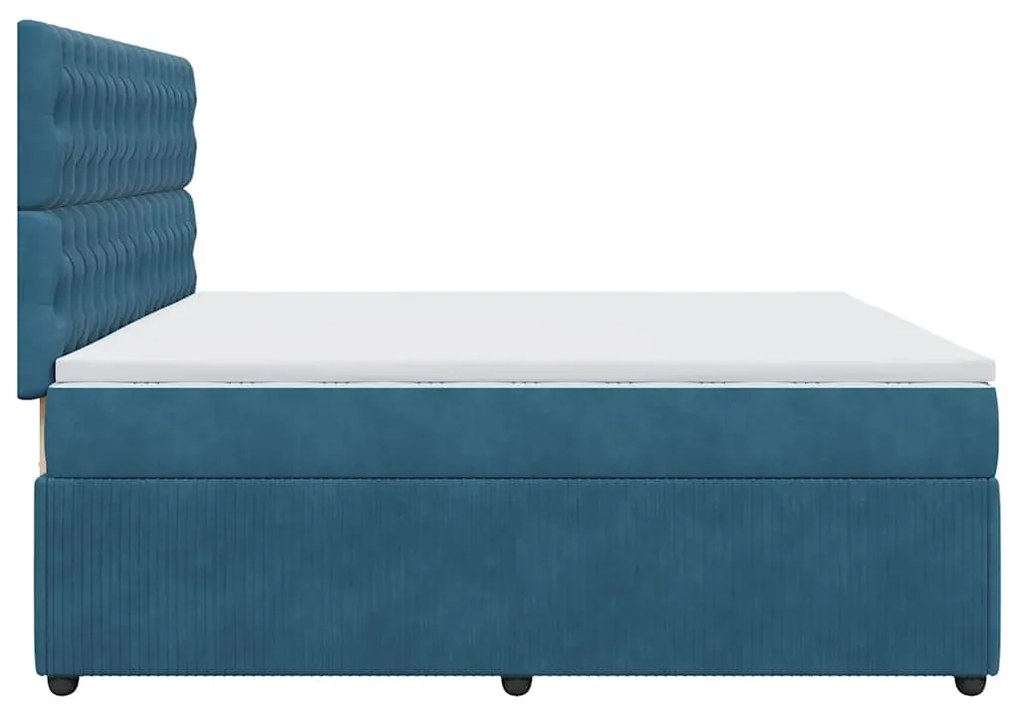 vidaXL Κρεβάτι Boxspring με Στρώμα Σκούρο Μπλε 200x200 εκ. Βελούδινο