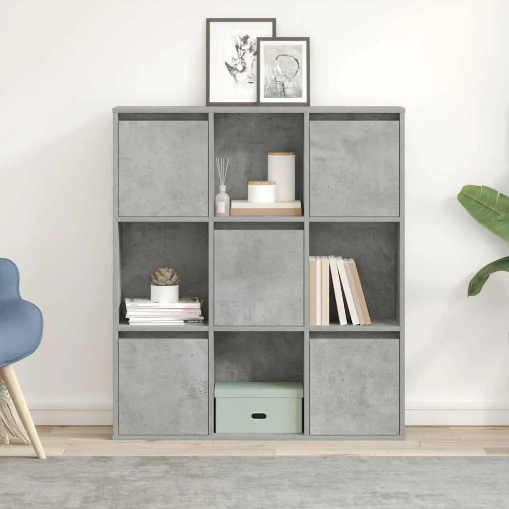 Βιβλιοθήκη Γκρι Σκυροδέματος 89x24x101,5 εκ. Επεξεργ. Ξύλο - Γκρι