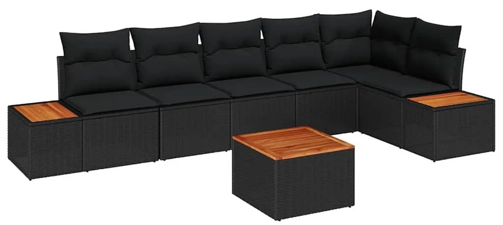 vidaXL Σετ Καναπέ Κήπου με μαξιλάρι 7 pcs Μαύρο Πολυ ράταν