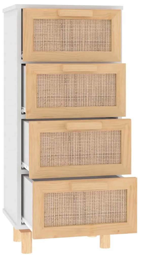 vidaXL Συρταριέρα Λευκή 40 x 30 x 90 εκ. Μασίφ Πεύκο &amp; Φυσικό Ρατάν