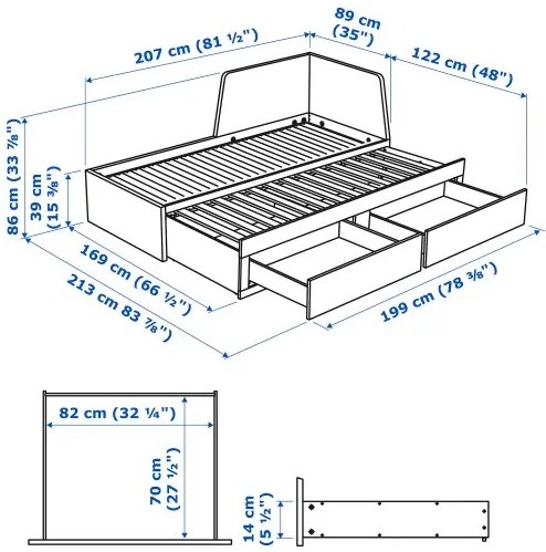 FLEKKE κρεβάτι επισκέπτη day bed 2 συρτάρια/2 στρώματα, 80x200 cm 795.214.55